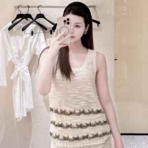 9a++ quality chanel gold thread trim tank top